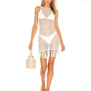 Superdown Ivory Crochet Fringe Dress